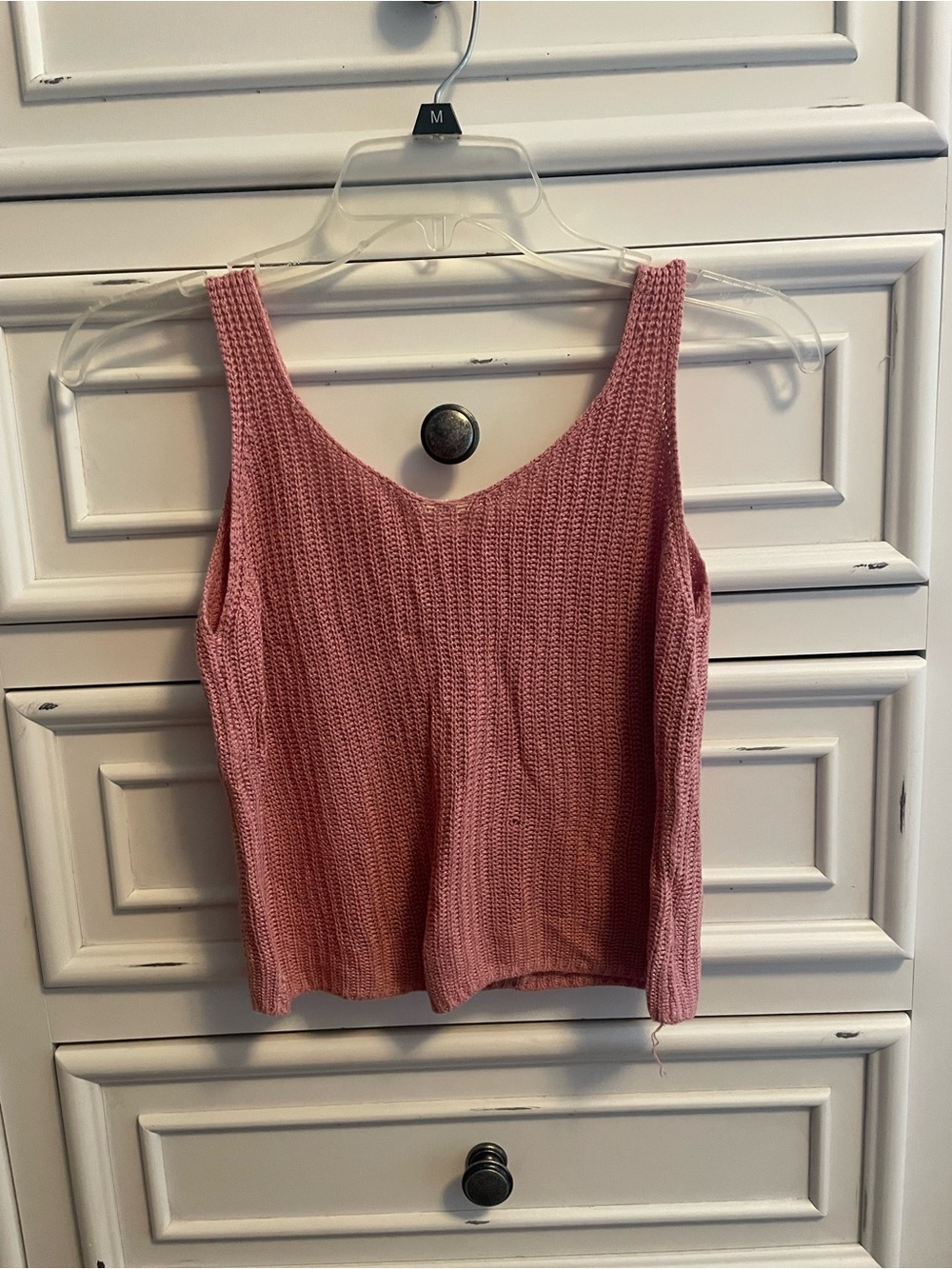 Pink Knit Tank Crop Top - Women's Sleeveless V-Neck